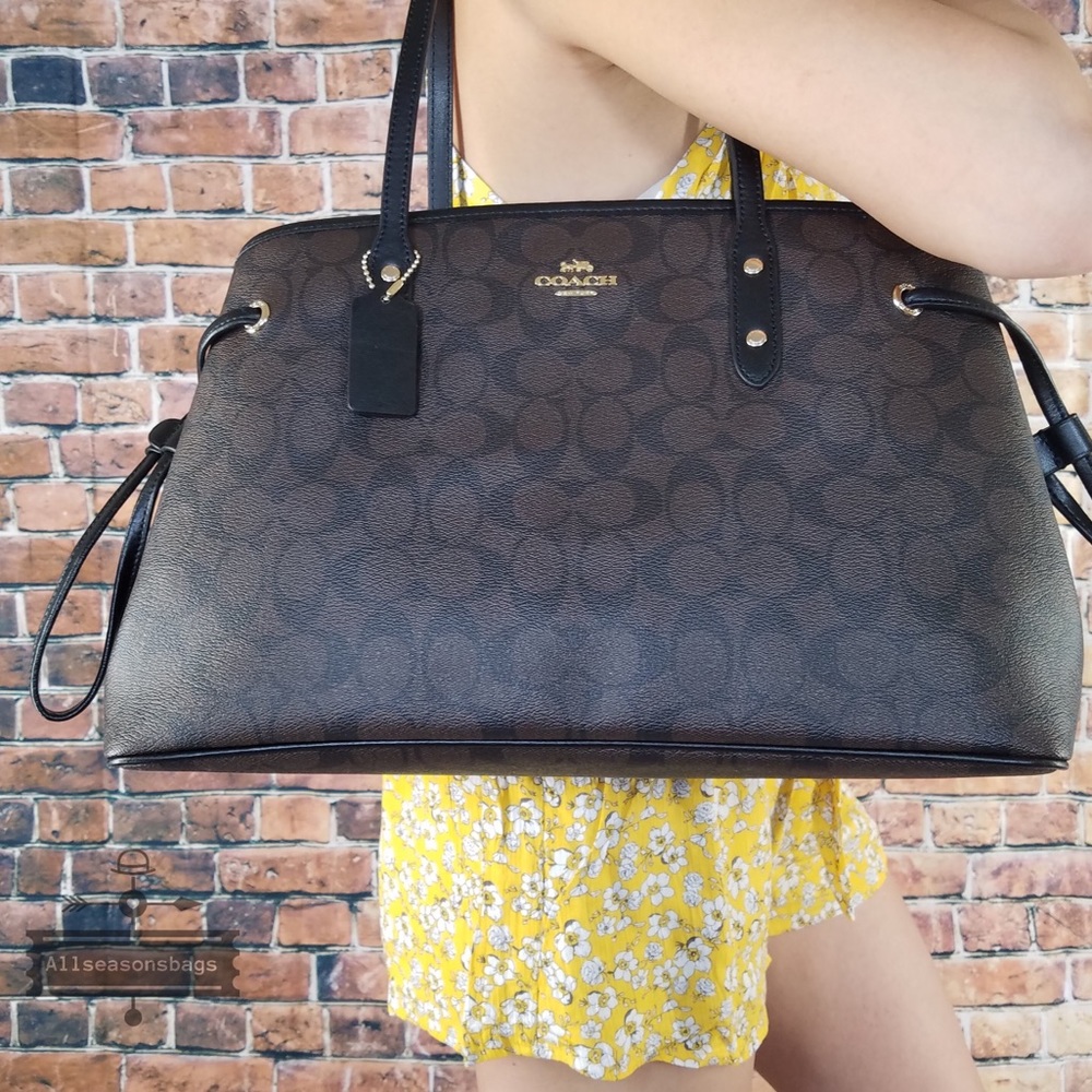 Coach drawstring signature pvc tote brown black - Picture 1 of 7